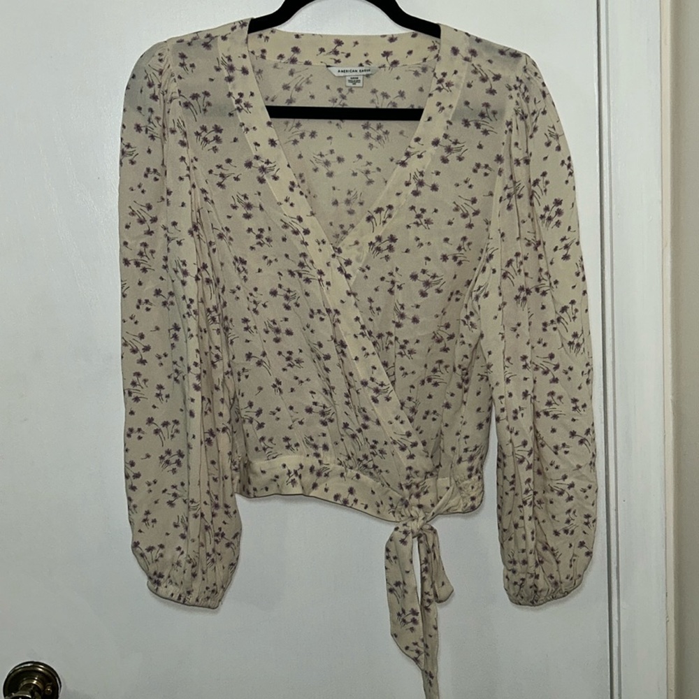 Spring shirt with purple flowers